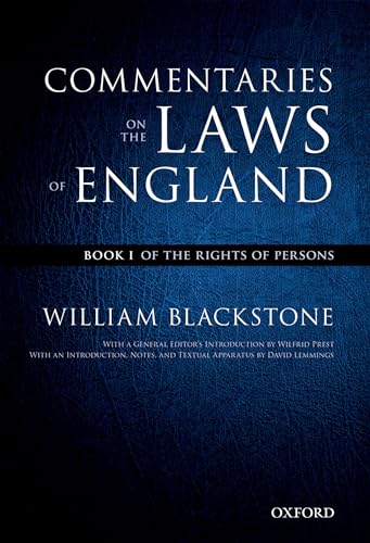 Stock image for The Oxford Edition of Blackstone's: Commentaries on the Laws of England: Book I: Of the Rights of Persons for sale by Chiron Media