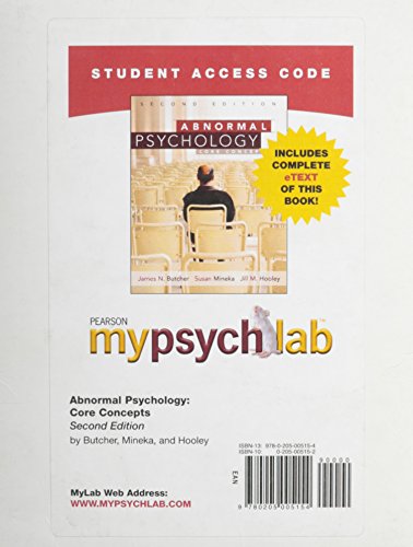 MyPsychLab with Pearson eText Student Access Code Card for Abnormal Psychology (standalone) (2nd Edition) (9780205005154) by Butcher, James N.