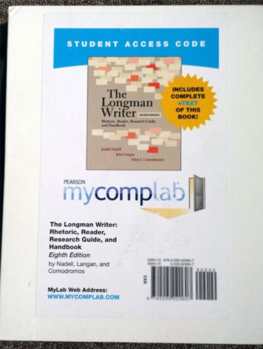 MyCompLab with Pearson eText -- Standalone Access Card -- for The Longman Writer (8th Edition) (9780205020607) by Nadell, Judith; Langan, John A.; Comodromos, Eliza A.