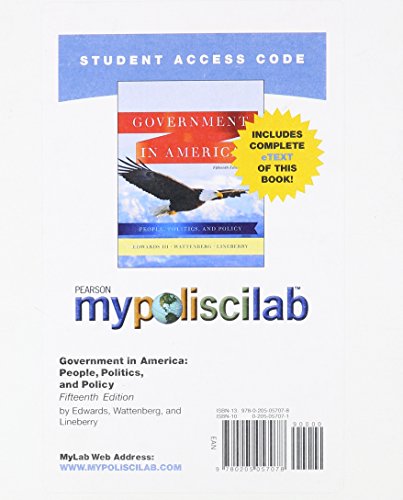 9780205057078: MyPoliSciLab with Pearson eText -- Standalone Access Card -- for Government in America: People, Politics, and Policy (15th Edition)