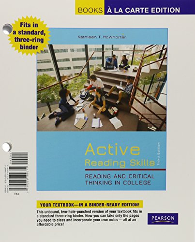 Beispielbild fr Active Reading Skills: Reading and Critical Thinking in College, Books a la Carte Edition (3rd Edition) zum Verkauf von HPB-Red