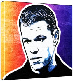 9780205245611: Matt Damon - Pop Art Print (Comic Effect; Grungy Paint Background) 50 x 50 x 2 cm Large Square Deep Box Canvas