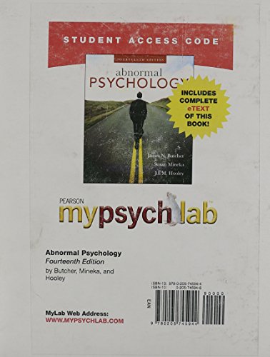 Abnormal Psychology: Mypsychlab With Pearson Etext Student Access Code Card (9780205745944) by Butcher, James N.; Mineka, Susan; Hooley, Jill M.