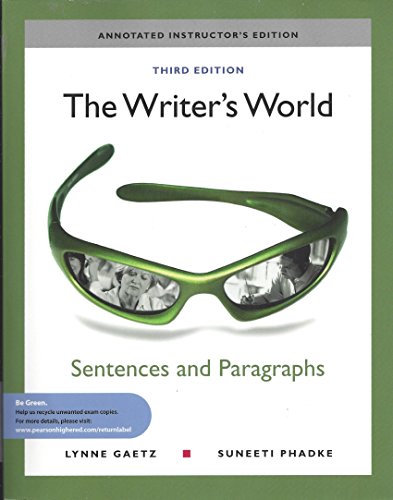 Stock image for Writer's World: Sentences and Paragraphs {Annotated Instructor's Edition} for sale by ThriftBooks-Atlanta