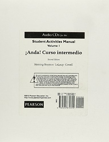 Audio CDs for the Student's Activities Manual for Â¡Anda! Curso intermedio, Volume 1 (9780205872305) by LeLoup, Jean W.; Cowell, Glynis S.; Heining-Boynton, Audrey L.