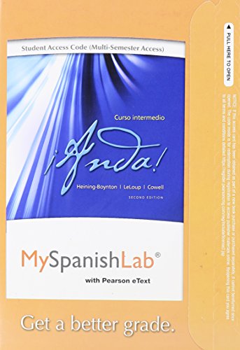 Imagen de archivo de MySpanishLab with Pearson eText -- Access Card -- for ¡Anda! Curso intermedio (multi-semester access) (2nd Edition) a la venta por HPB-Red