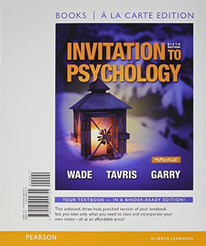 Stock image for Invitation to Psychology, Books a la Carte Edition (6th Edition) for sale by SecondSale