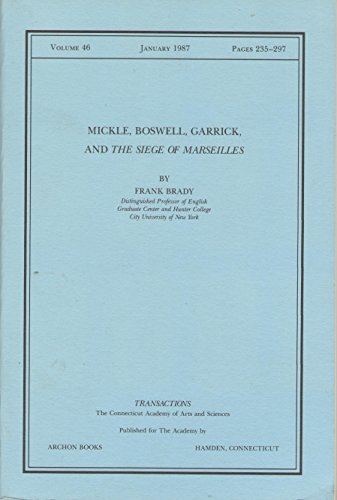 Beispielbild fr Mickle, Boswell, Garrick and the Siege of Marseilles (Transactions, Vol 46, Pt 5) zum Verkauf von Wonder Book