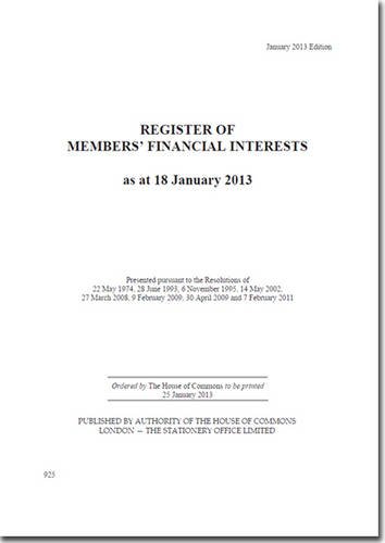 Beispielbild fr Register of Members` Financial Interests as at 18 January 2013 (House of Commons Papers) zum Verkauf von Buchpark