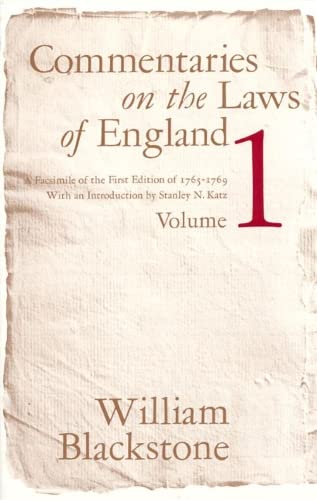 Stock image for Commentaries on the Laws of England, V 1: A Facsimile of the First Edition of 1765-1769 for sale by WorldofBooks