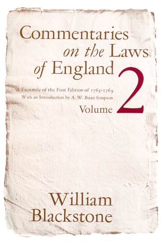 9780226055411: Commentaries on the Laws of England Vol.2: A Facsimile of the First Edition of 1765-1769