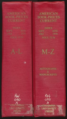 AMERICAN BOOK-PRICES CURRENT Two (2) Volume Set: A Priced Summary of Literary Properties Sold at ...