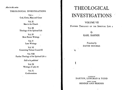 Beispielbild fr Theological Investigations: Further Theology of the Spiritual Life Volumes I and II. 2 Volume set (Volumes 7 and 8) zum Verkauf von The Bookseller