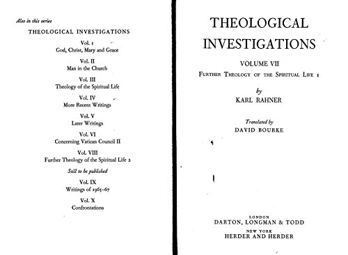 Theological Investigations: Further Theology of the Spiritual Life Volumes I and II. 2 Volume set...