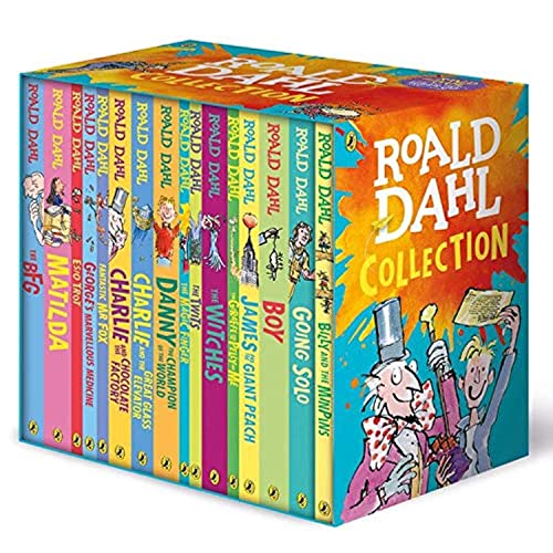 Stock image for Roald Dahl Collection Box Set (Billy and the Minpins, Going Solo, Boy, James and the Giant Peach, The Giraffe and the Pelly and Me, The Witches, The Twits, The Magic Finger, Danny the Champion of the World, Charlie and the Chocolate Factory, Charlie and the Great Glass Elevator, Fantastic Mr. Fox, George's marvelous Medicine, Esio Trot, Matilda, The BFG) for sale by Bay Used Books