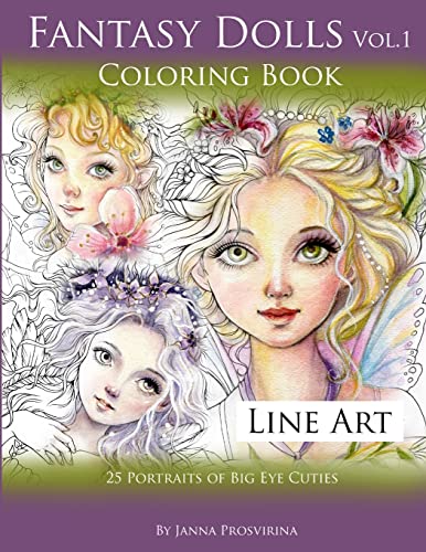 Beispielbild fr Fantasy Dolls Vol.1 Coloring Book Line Art: 25 Portraits of Big Eye Cuties zum Verkauf von Books From California