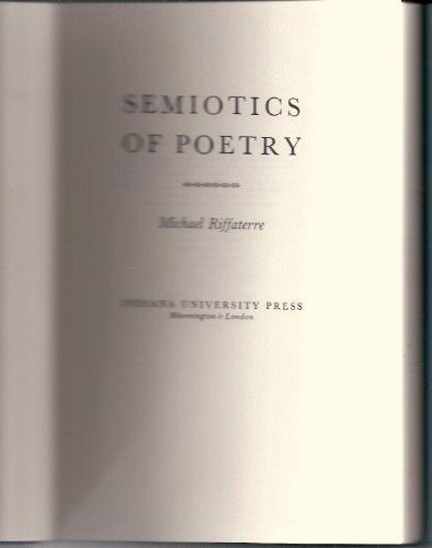 9780253351654: Semiotics of Poetry
