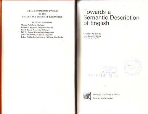 9780253360205: Towards a semantic description of English (Indiana University studies in the history and theory of linguistics)