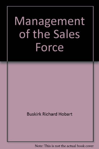 Stock image for Management of the Sales Force for sale by Better World Books