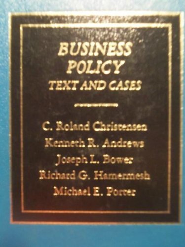 Stock image for Business Policy : Text and Cases for sale by Better World Books