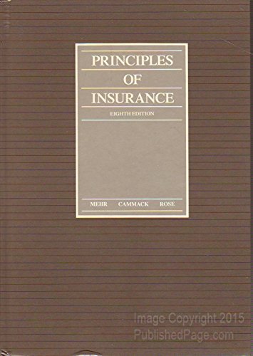 Beispielbild fr Principles of Insurance zum Verkauf von Better World Books