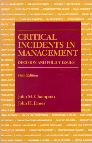 Stock image for Critical Incidents in Management for sale by Better World Books