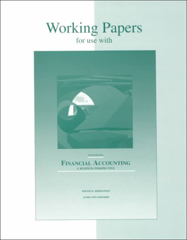 Imagen de archivo de Working Papers for Use With Financial Accounting: A Business Perspective a la venta por HPB-Red