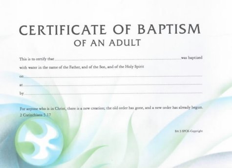 9780281047482: Adult Baptism Cert. Ba3 Pk 10 (Certificate of Adult Baptism)