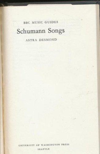 Imagen de archivo de Schumann Songs a la venta por Vashon Island Books
