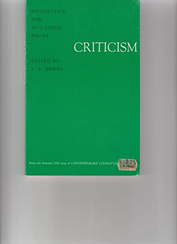 9780299049744: Criticism: Speculative and Analytical Essays