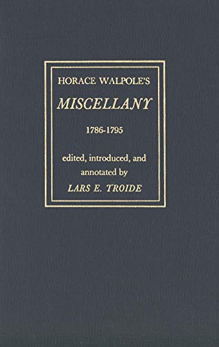 9780300021059: Horace Walpole's "Miscellany" 1786-1795: Volume 188 (Yale Studies in English)