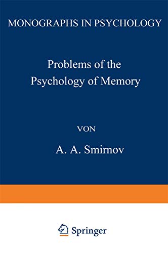 Imagen de archivo de Problems of the Psychology of Memory (Monographs in Psychology) a la venta por HPB-Red