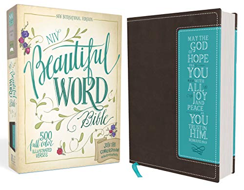 Stock image for NIV, Beautiful Word Bible, Leathersoft, Brown/Blue: 500 Full-Colo for sale by Hawking Books