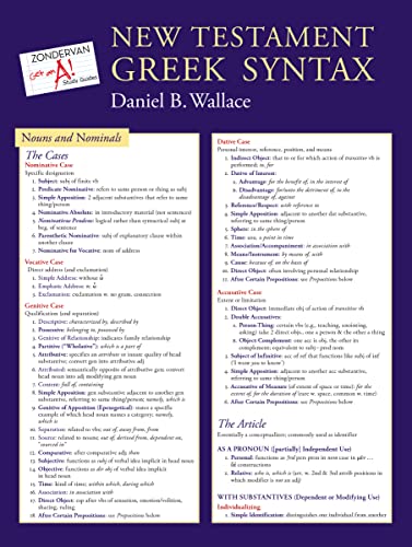 New Testament Greek Syntax Laminated Sheet (Zondervan Get an A! Study Guides) (9780310292081) by Wallace, Daniel B.