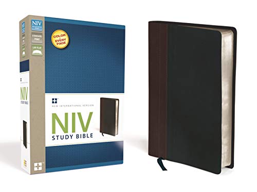 9780310437468: NIV Study Bible, Leathersoft, Brown/Black, Red Letter Edition