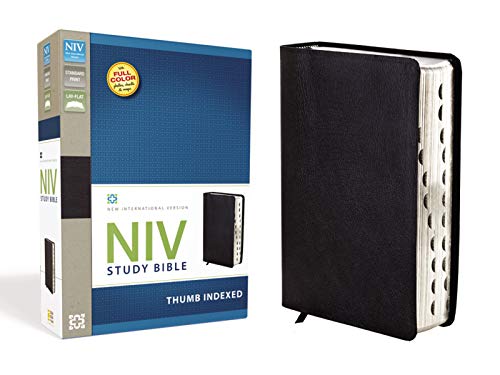 9780310437499: NIV Study Bible, Bonded Leather, Black, Red Letter Edition, Thumb Indexed