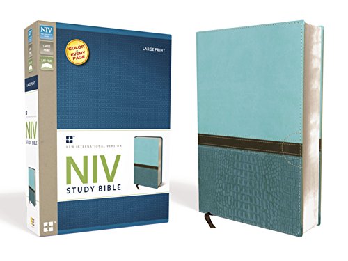 9780310438663: Study Bible-NIV-Large Print: New International Version Turquoise / Caribbean Blue Italian Duo-Tone Study Bible