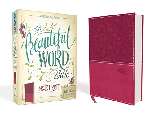 9780310446071: NIV, Beautiful Word Bible, Large Print, Imitation Leather, Pink: 500 Full-Color Illustrated Verses