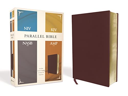 Stock image for NIV, KJV, NASB, Amplified, Parallel Bible, Bonded Leather, Burgundy: Four Bible Versions Together for Study and Comparison for sale by Goodbooks Company