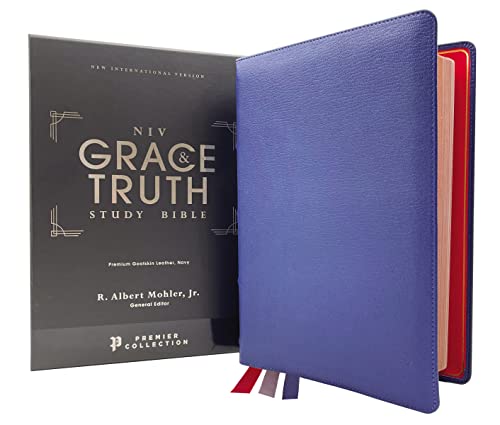 Stock image for NIV, The Grace and Truth Study Bible, Premium Goatskin Leather, Blue, Premier Collection, Black Letter, Art Gilded Edges, Comfort Print for sale by HPB-Red