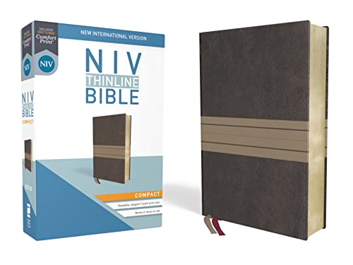 Stock image for NIV, Thinline Bible, Compact, Leathersoft, Brown/Tan, Red Letter, Comfort Print for sale by Red's Corner LLC