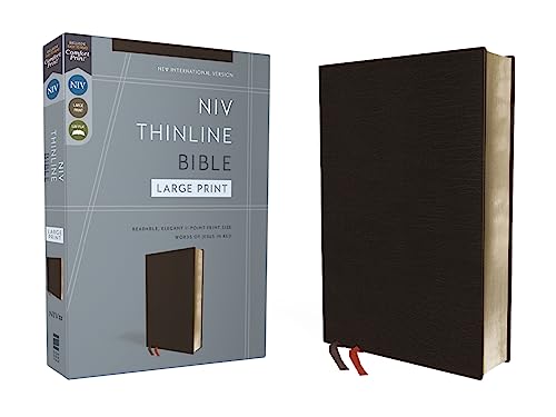 9780310448327: NIV, Thinline Bible, Large Print, Bonded Leather, Black, Red Letter, Comfort Print
