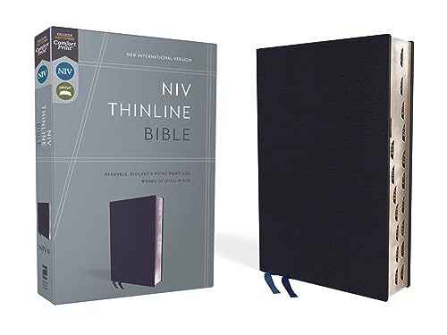 Stock image for NIV, Thinline Bible, Bonded Leather, Navy, Red Letter, Thumb Indexed, Comfort Print for sale by Books-FYI, Inc.