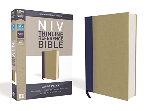 Imagen de archivo de NIV, Thinline Reference Bible, Large Print, Cloth over Board, Blue/Tan, Red Letter, Comfort Print a la venta por Sunshine State Books