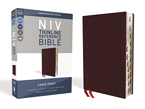 Imagen de archivo de NIV, Thinline Reference Bible, Large Print, Bonded Leather, Burgundy, Red Letter, Thumb Indexed, Comfort Print a la venta por Books-FYI, Inc.