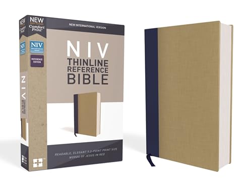 Stock image for NIV, Thinline Reference Bible, Cloth over Board, Blue/Tan, Red Letter, Comfort Print for sale by Books-FYI, Inc.