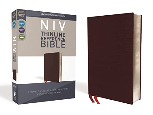 Imagen de archivo de NIV, Thinline Reference Bible, Bonded Leather, Burgundy, Red Letter, Comfort Print a la venta por BooksRun