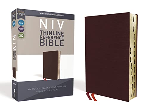 Stock image for NIV, Thinline Reference Bible (Your Portable Reference Bible), Bonded Leather, Burgundy, Red Letter, Thumb Indexed, Comfort Print for sale by Books-FYI, Inc.