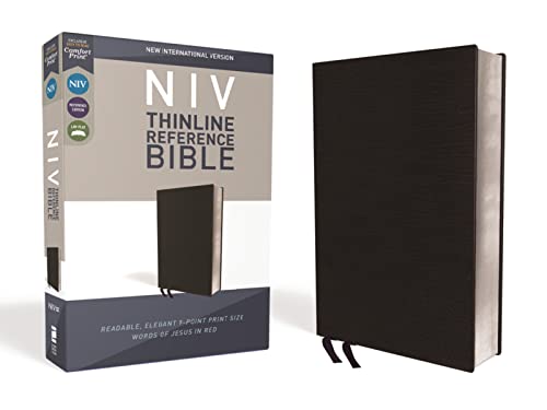 Stock image for NIV, Thinline Reference Bible (Deep Study at a Portable Size), Bonded Leather, Black, Red Letter, Comfort Print for sale by GF Books, Inc.