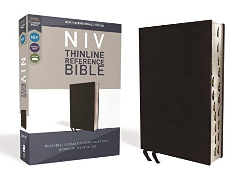 9780310449669: NIV, Thinline Reference Bible (Deep Study at a Portable Size), Bonded Leather, Black, Red Letter, Thumb Indexed, Comfort Print